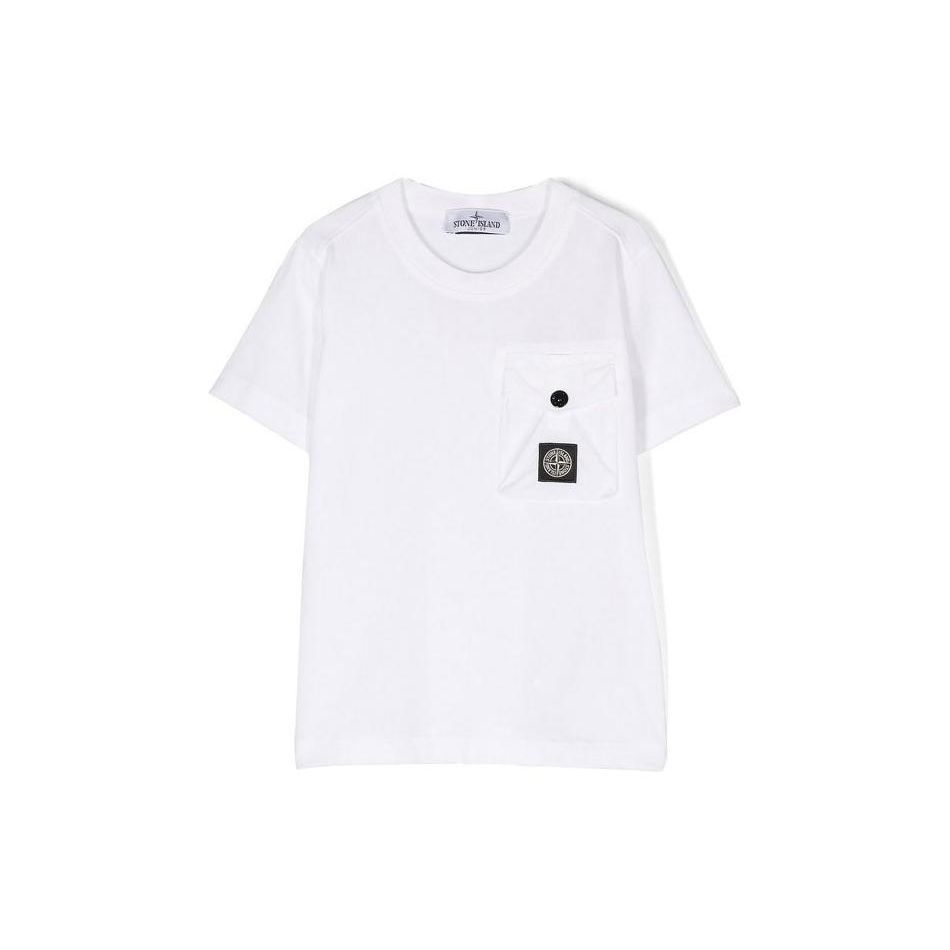 STONE ISLAND Футболка Однотонная Карман Свободная Круглый Вырез Короткий Рукав Детские Топы Белый 781620247-V0001