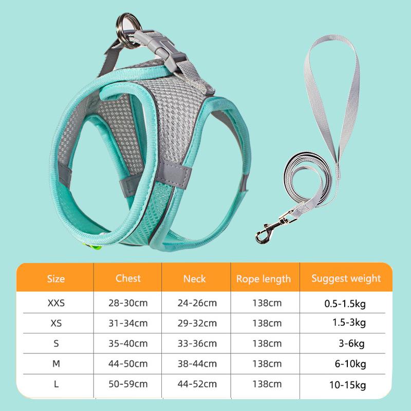New cat vest-style chest strap dog reflective breathable leash small and medium-sized dog walking leash pet supplies
