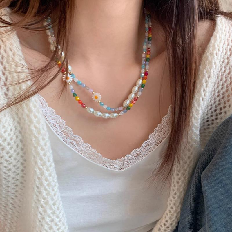 iF ME Ожерелье-браслет с цветком маргаритки, браслеты-чокеры с искусственным жемчугом для женщин, ювелирные аксессуары