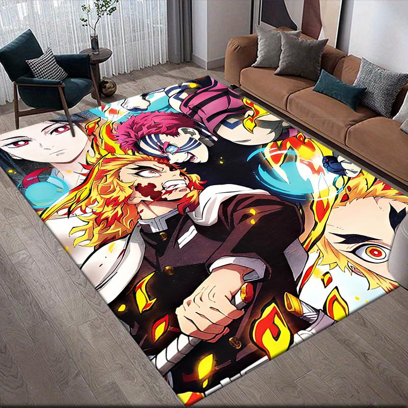 Demon Slayer Colorful Art Square Area Rug, Non-Slip Floor Mat for Living Room, Perfect Gift for Anime Fans