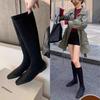 Sheepskin Square Head Tall Boots Women's Knight Boots Flat Bottom Boots Elastic Boots Socks Boots Stacking Boots