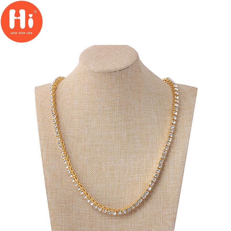 Привет хип-хоп блеск ледяной камень серебро желтое золото цвет теннисная цепочка мужские ожерелья