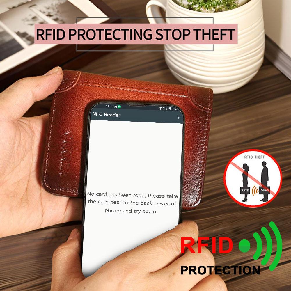 Мужской винтажный кошелек из коровьей кожи, защита RFID, короткий многофункциональный держатель для ID-карт и кредитных карт, верхний слой коровьей кожи, кошелек для денег, 2 окошка для ID-карт