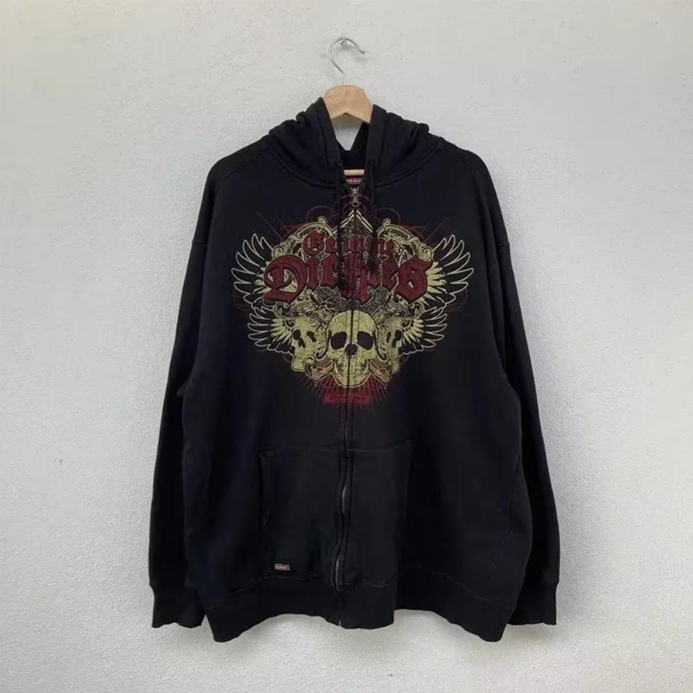 Y2K Cyber Grunge Emo Zip Up Толстовки Винтажная графика Принт Kpop Эстетика Готическая Одежда Одежда