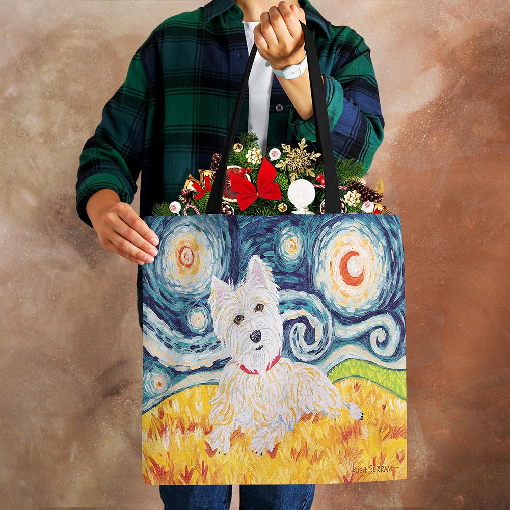 Уникальный дизайн Картина собаки вест-хайленд-уайт-терьера Квадратная сумка-тоут для женщин Сумки через плечо Большой вместимости Эко Льняные сумки KTY