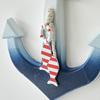 Крюк для лодки с ремешком Цельное дерево Ручная работа Сине-белый градиент Прибрежный декор Символ Удачи Лодка