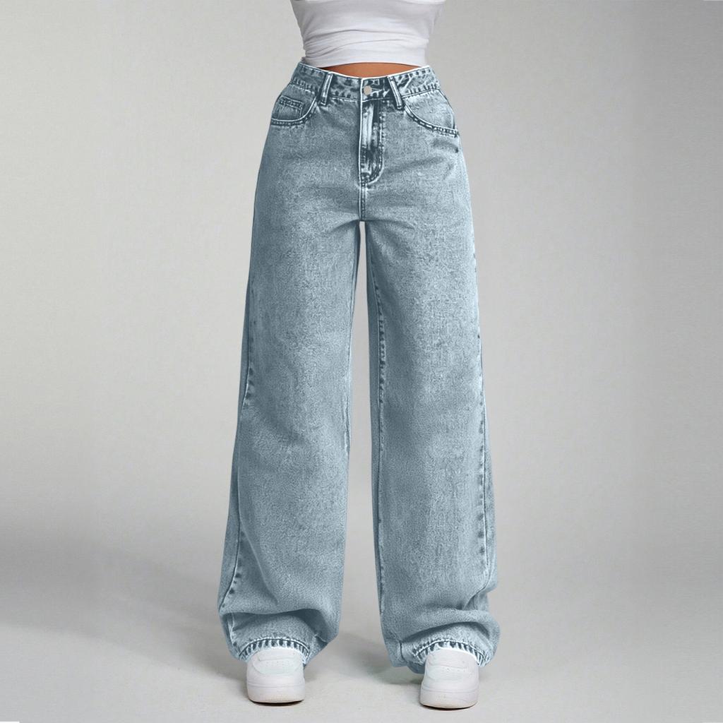 Женские джинсы прямого кроя с высокой посадкой, свободные, повседневные