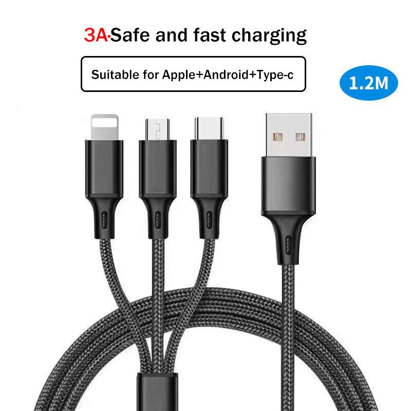 3 в 1 USB-кабель Micro USB Type C Зарядный кабель с несколькими USB-портами Быстрозарядный шнур для iPhone 11 12 13 Pro Max Xiaomi Samsung