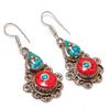 Natural Tibetan Turquoise, Coral Gemstone Handmade Jewelry Earring 2.13" T5c98