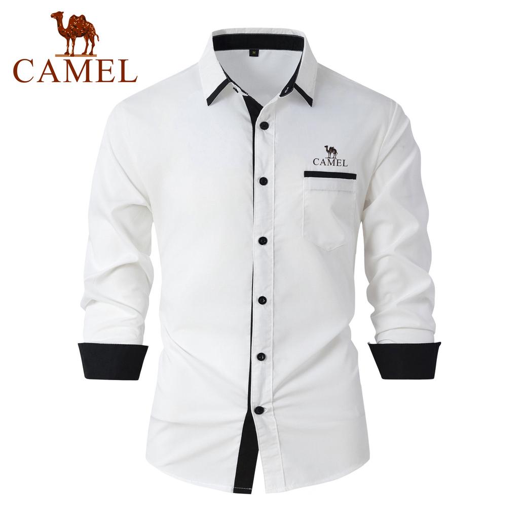Camel Spring Autumn Embroidery New Fashion Men's Wear High Quality Cotton Men's Color Block Business Slim Fit Casual Shirt Long Sleeved Shirt
