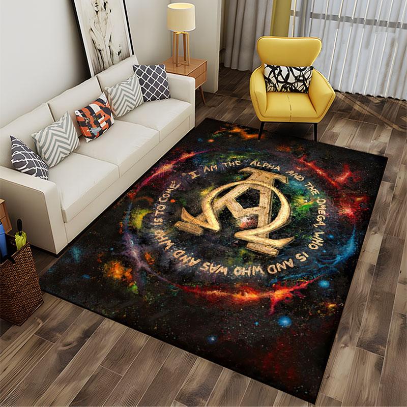 Alpha Omega Pattern Galaxy Carpet suitable as a non-slip mat for the living room or bedroom sofa