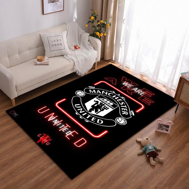 Manchester United Logo Black Red Rug Design Non-slip rug suitable for living room and bedroom sofas sofas