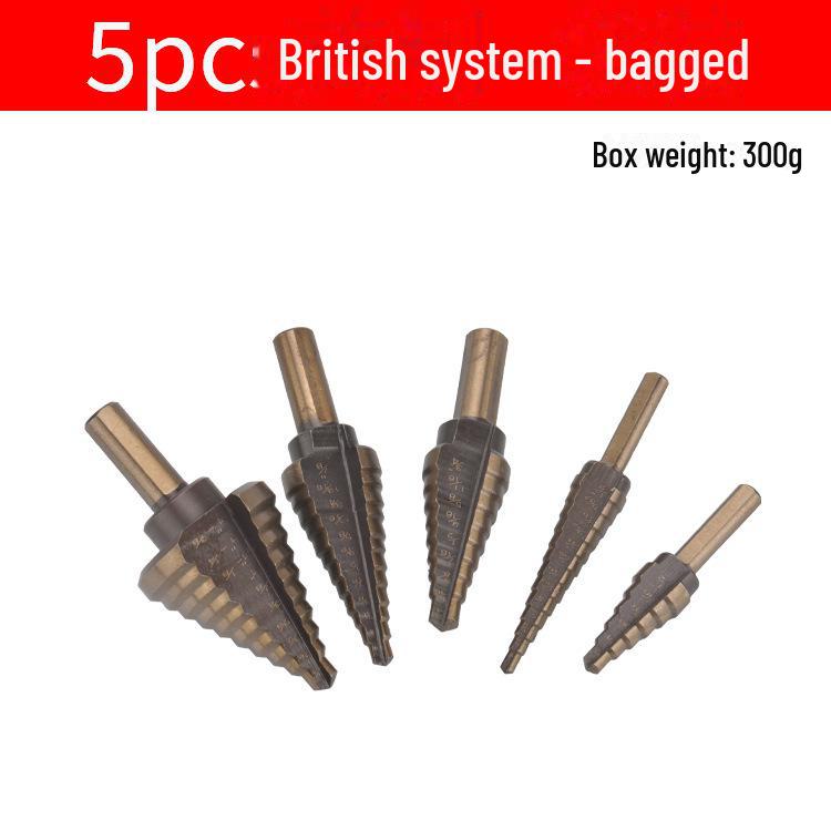 Набор из 5 ступенчатых сверл-пагод черного и желтого цвета с треугольным хвостовиком и прямой канавкой