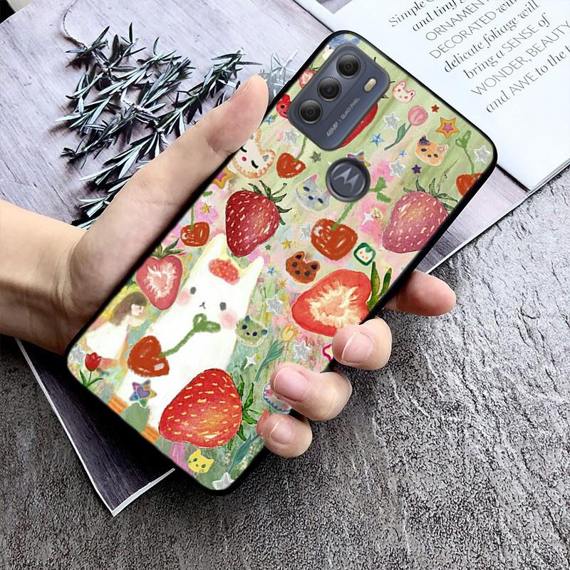 Phone Case For Moto G86 G85 G75 G15 G05 G56 G72 G53 G54 G84 G60 G31 G32 G24 G 5G G Play Strawberry Cat Cartoon