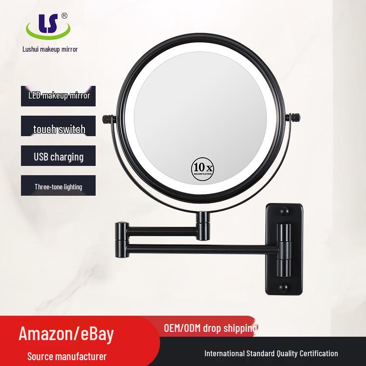 Wall-Mounted Double-Sided Telescopic LED Makeup Mirror