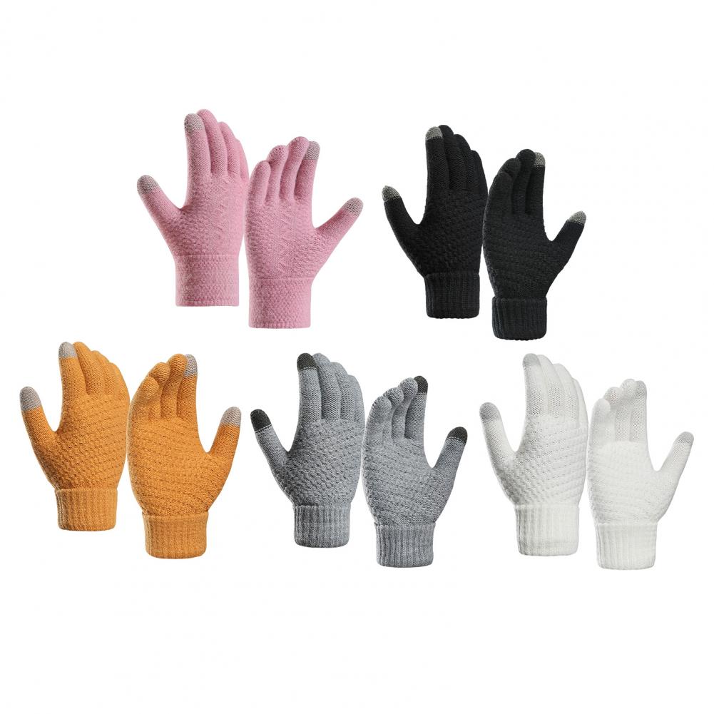 1 Pair Women Men Autumn Winter Knitting Gloves Solid Color Thickened Ribbed Cuffs Ridding Gloves Windproof Gloves
