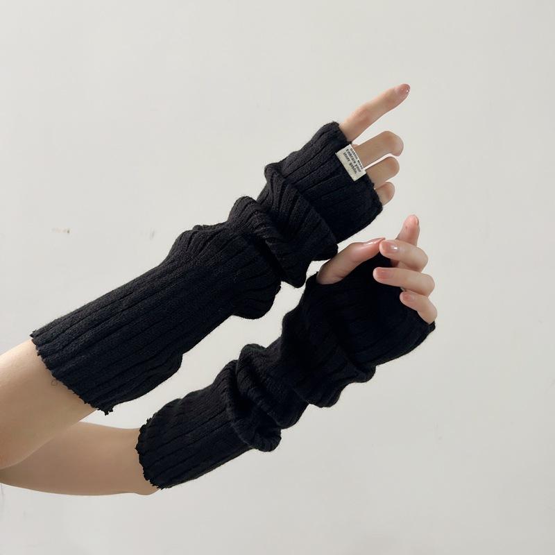 Женские шерстяные запонки в стиле Sweet Spicy Style, женские перчатки с запонками, мягкие теплые вязаные перчатки без пальцев с длинными рукавами в полоску, однотонные универсальные перчатки