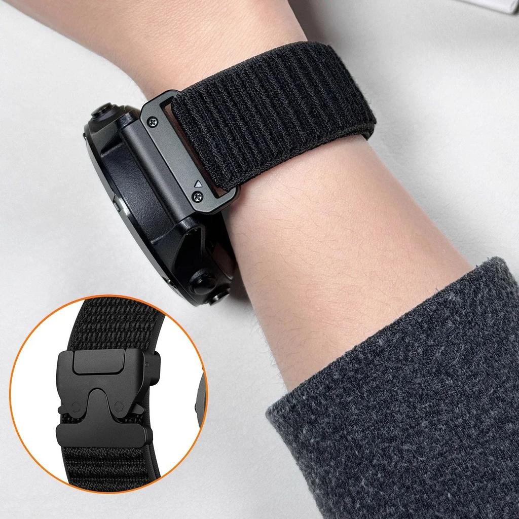 Nylon Watch Band for Garmin Fenix 7 Pro/7/6 Pro QuickFit 22mm Parachute Buckle Woven Wrist Strap with Stainless Steel Connector