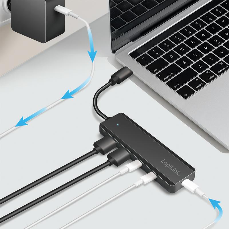 USB-C 3.2 Gen 2 Hub Ultra-Thin 4-Port LogiLink 2xUSB-A 2xUSB-C 10Gb/s