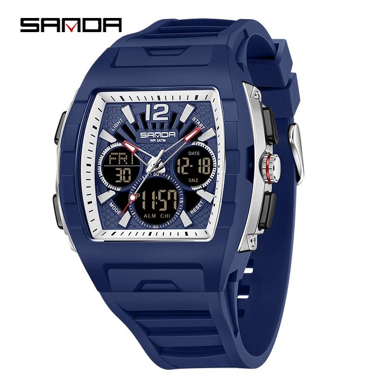 SANDA New Dual Display Watch for Men Sport 5Bar Waterproof LED Luminous Analog Digital Alarm Clock Electronic Quartz Men Watch