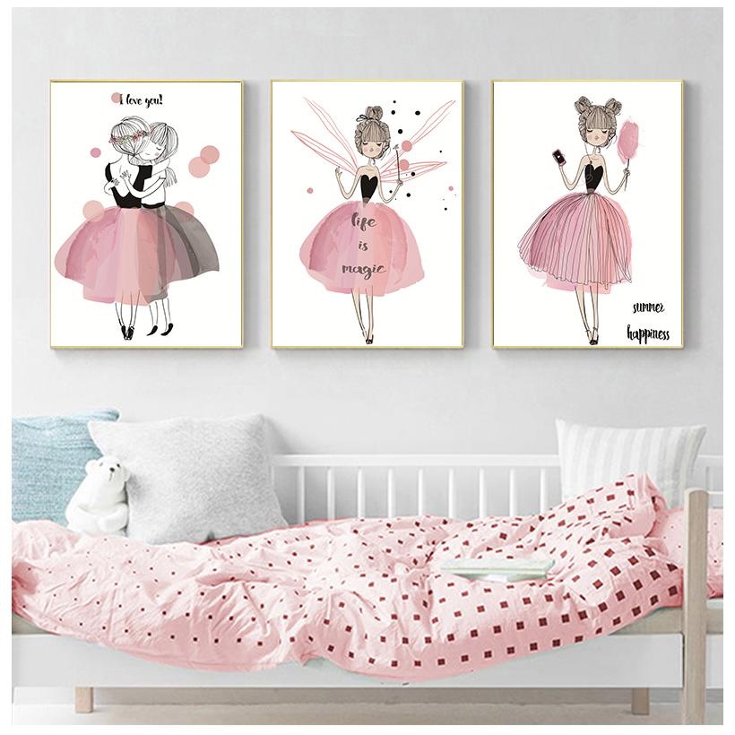 Акварельные кавайные постеры и принты для девочек с героями мультфильмов, настенная живопись на холсте