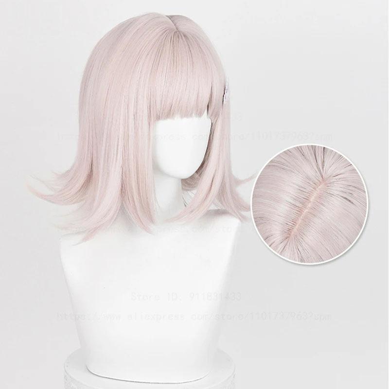 Высококачественный парик для косплея Nanami ChiaKi, короткий серый, розовый, с термостойкими синтетическими волосами, для вечеринки в стиле аниме на Хэллоуин + шапочка для парика