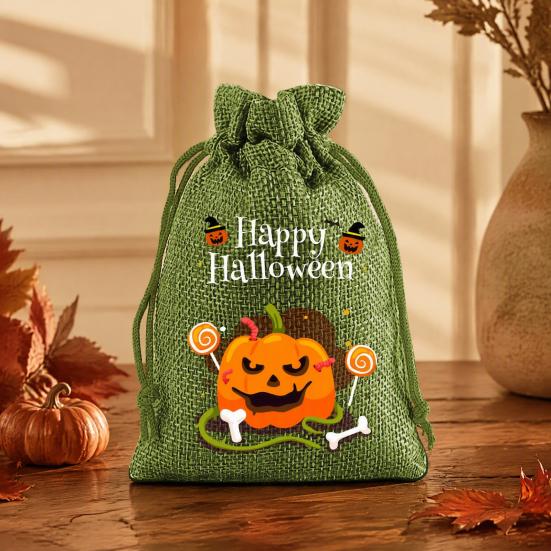 Стильные ручной работы Party Bags 2 шт. Хэллоуин Тыква на завязках для конфет и угощений, Ретро джутовые фестивальные сумки, Мешки для угощений на Хэллоуин, Портативные Goodie