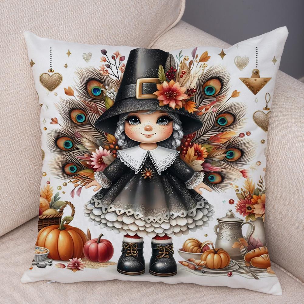 Cartoon Peacock Pumpkin Party Gir Pillowcase Decor Lovley ChildPillow Case Soft Plush Double Print Cushion Cover for Sofa Home