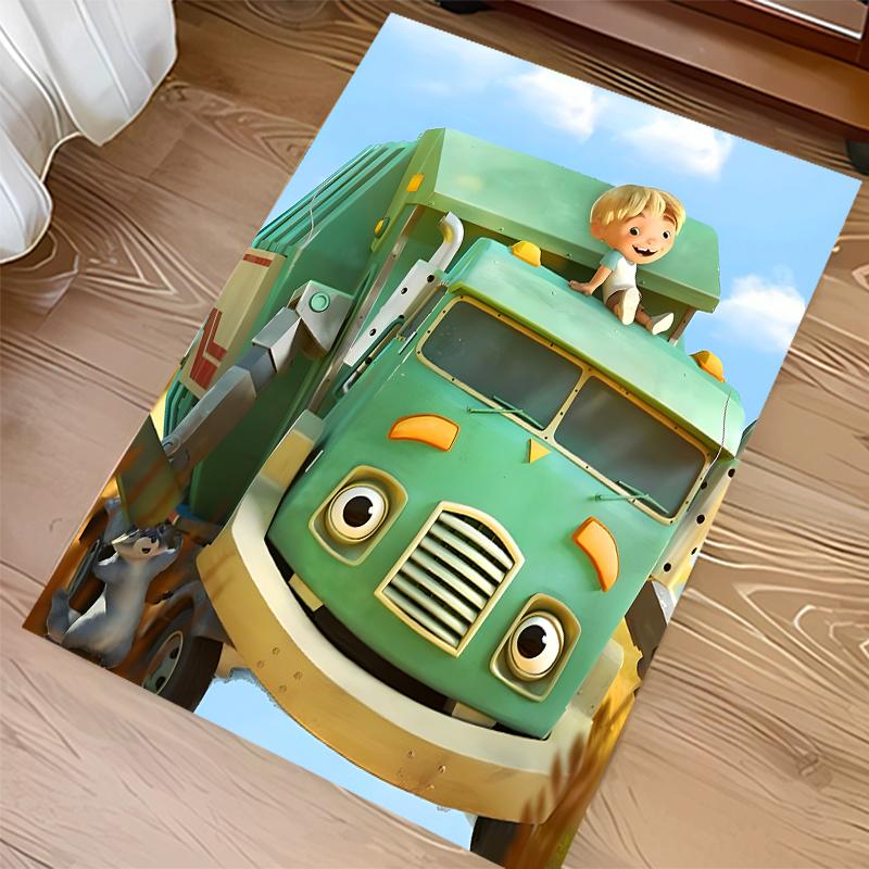 1pc Trash Truck Print Area Rug - Soft,Washable Non-Slip Indoor Mat for Office Chairs,Living Room,Home Office Decorative Rug
