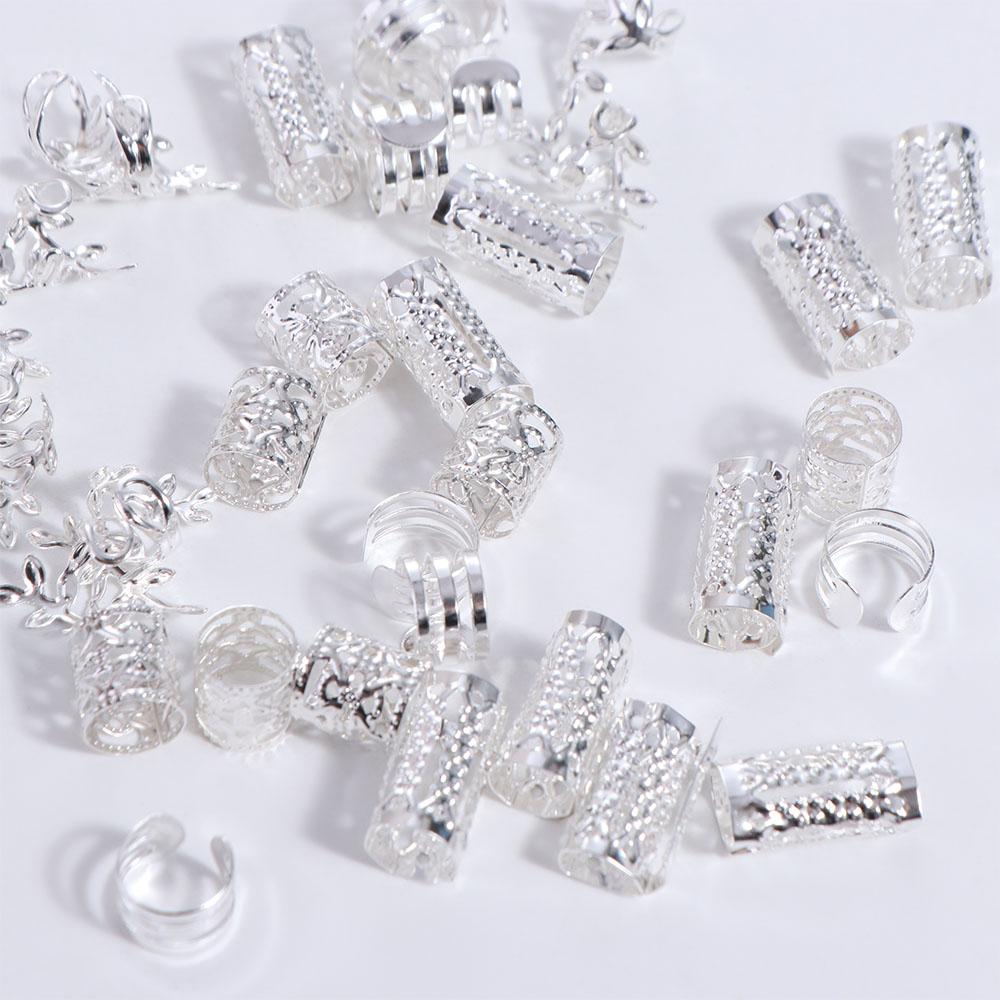 40PCS Hair Braiding Dreadlocks Beads Metal Cuff Clips Hair Braid Tubes Mixed Hair Rings Set Decor