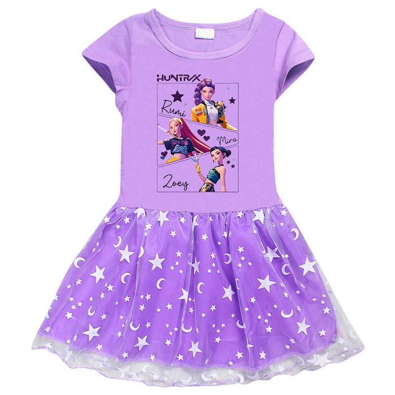 Девочки Kpop Мира Зои Руми Охотники Принт Дышащее Сетчатое Платье