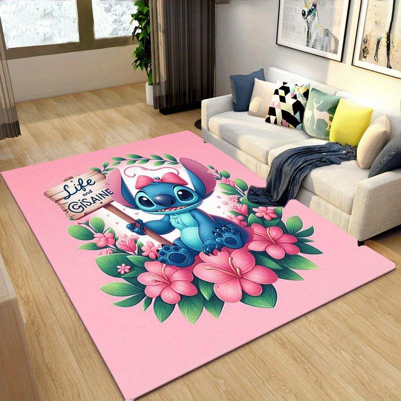 1pc Cute Stitch Pattern Area Rug Soft Flannel Floor Mat for Living Room,Office,Bedroom and Carpet,Sofa Coffee Table Floor Mat