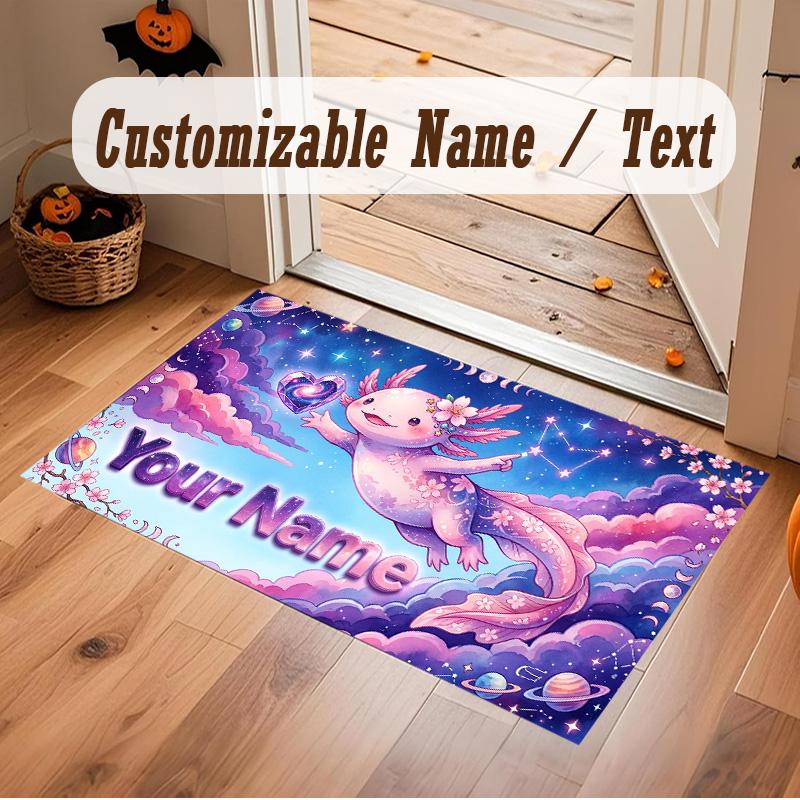 Axolotl Theme Soft Crystal Velvet Rug Custom Name & Text Print Non Slip Floor Rug for Bedroom Living Room