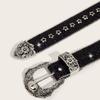 Metal Engraved Buckle Western Cowboy Belt PU Leather Buckle Belt Fashion Waistband  for Men Women
