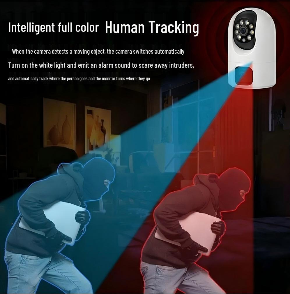 Cross-border Dual-lens WiFi Surveillance Camera with Night Vision, Humanoid Tracking, and Remote Intercom