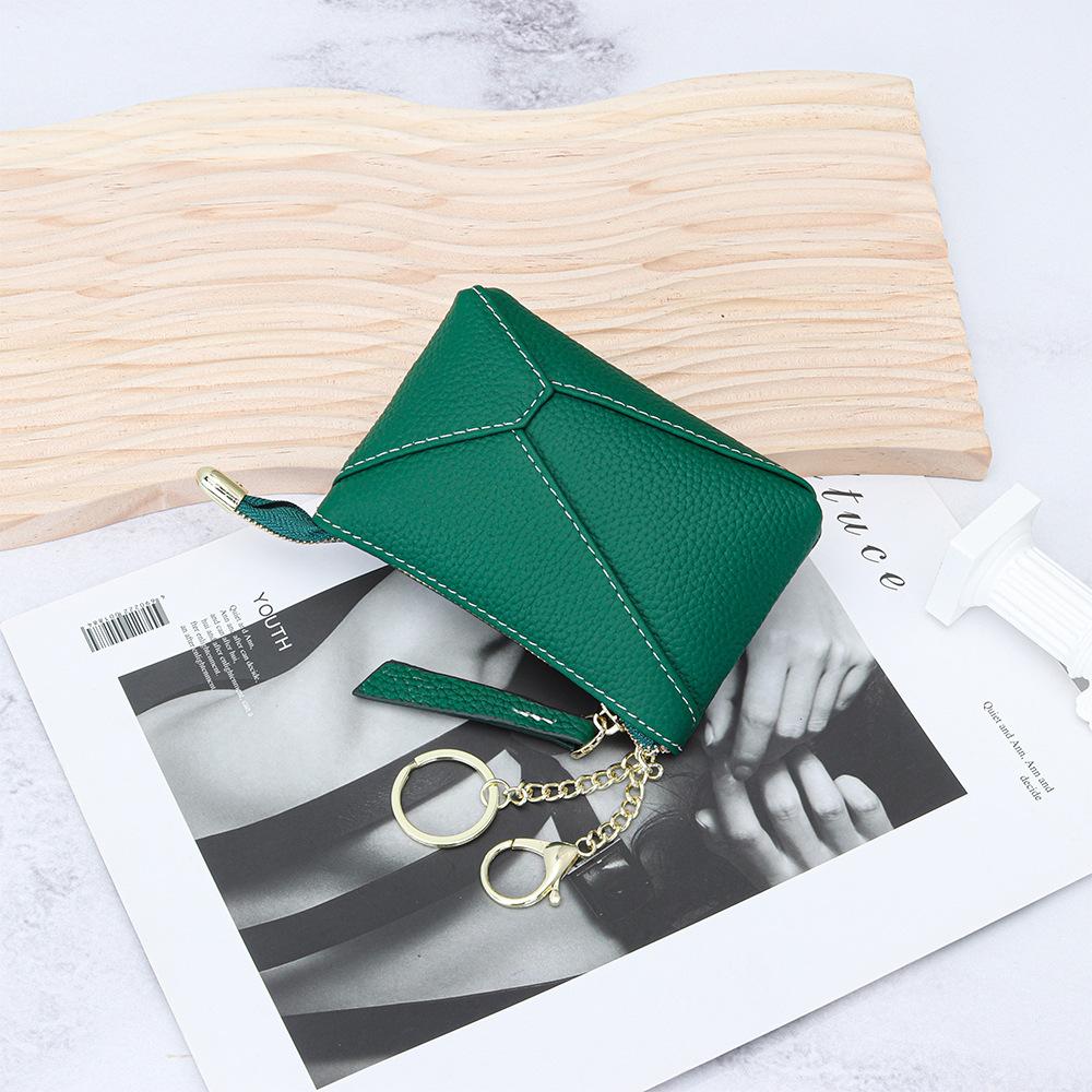 2024 New Patchwork Coin Purse Genuine Leather Mini Women Wallets With Keychain First Layer of Cowhide Short Purse Card Holder