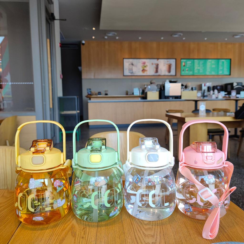 Online Celebrity Children's Straw Pot-bellied Cup Portable Strap High-value Cute Water Cup Girls Double Drink Large-capacity Kettle.