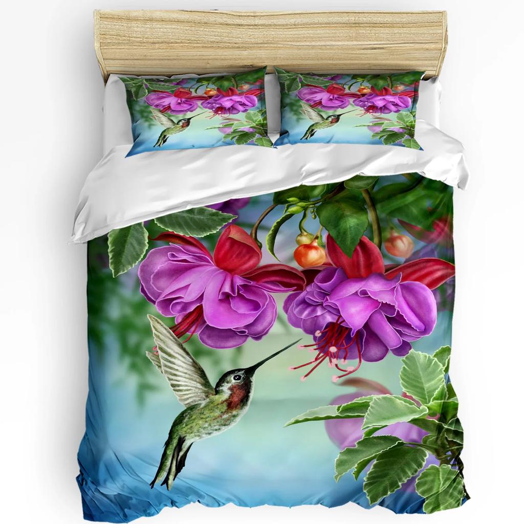 Hummingbird Hibiscus Flower Retro Bedding Collection 3Pcs Duvet Cover Pillowcase Kids Adult Quilt Cover Double Bed Collection Home Textile