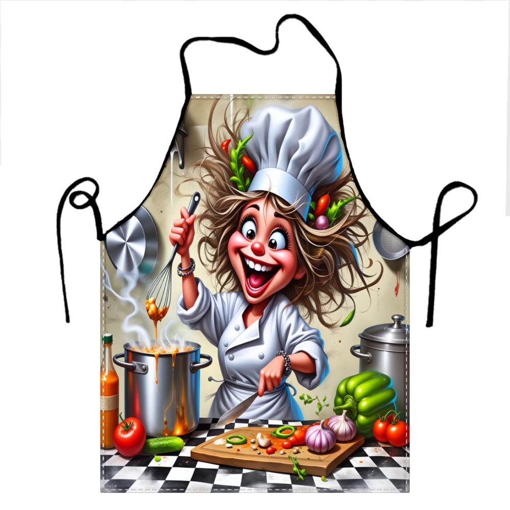 Funny Cartoon Chef Pattern Kitchen Apron, Cooking Baking Chef Apron For Cooking Enthusiasts Food Lovers