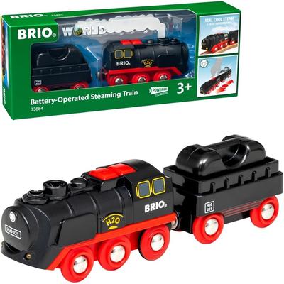 Игрушечный паровоз BRIO на батарейках для детей от 3 лет. Деревянный локомотив с функцией пара.
