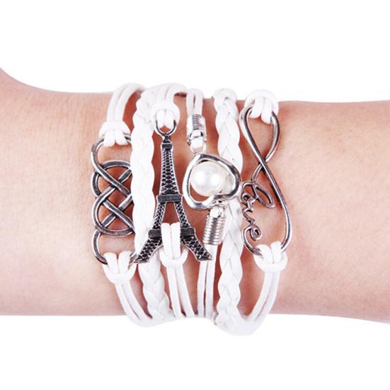 Женский браслет из 8 слов с символом плетеного многослойного сердца с башнями из искусственного жемчуга