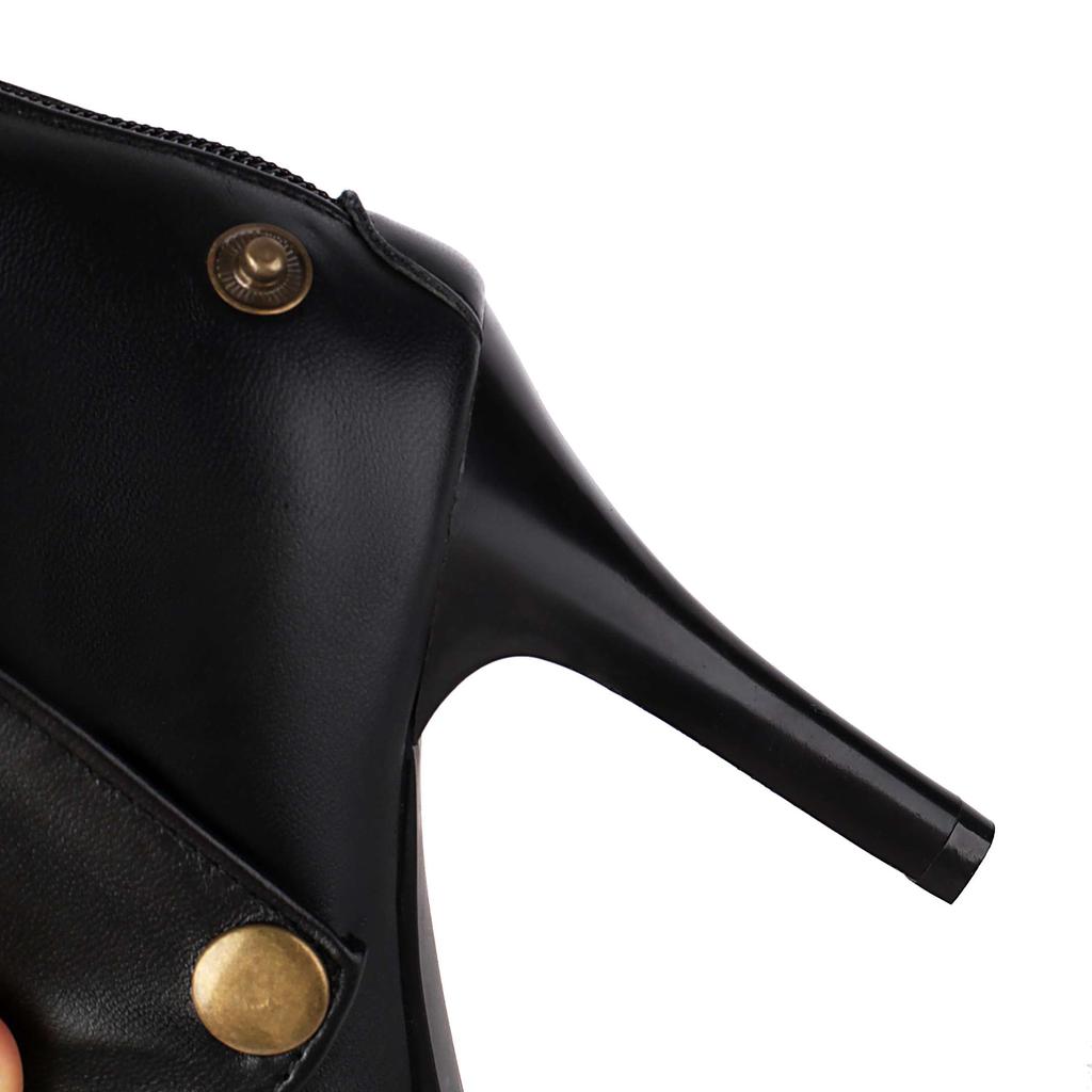 Lenkisen PU Осенне-зимние туфли с острым носком на шпильках Тонкие высокие каблуки Металлические заклепки Сохраняют тепло Модные сапоги до колена