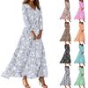 Dresses For Womens Vintage Flower Tunic Waisted Midi Dress Summer Casual 3/4 Sleeve Dress