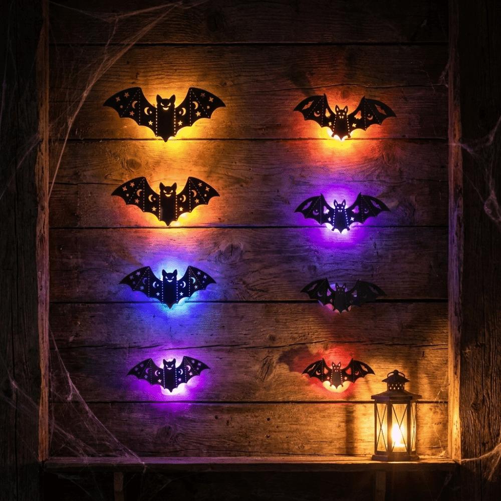 8Pcs PET Material LED Bat Light Stereoscopic Bat Night Light For DIY Party Decorations
