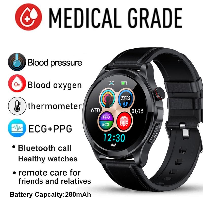 2024 AMOLED Новые ЭКГ+ППГ SOS экстренный вызов Смарт-часы Bluetooth вызов Монитор здоровья Часы сердечного ритма артериального давления Спортивные Смарт-часы для мужчин