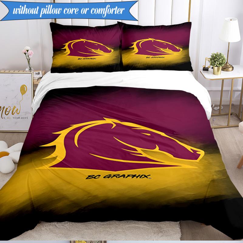 3PCS Brisbane Broncos Bedding Set 2D Printing (Includes 1 Duvet Cover + 2 Pillowcases Coreless), Bedroom decor,Fan gift