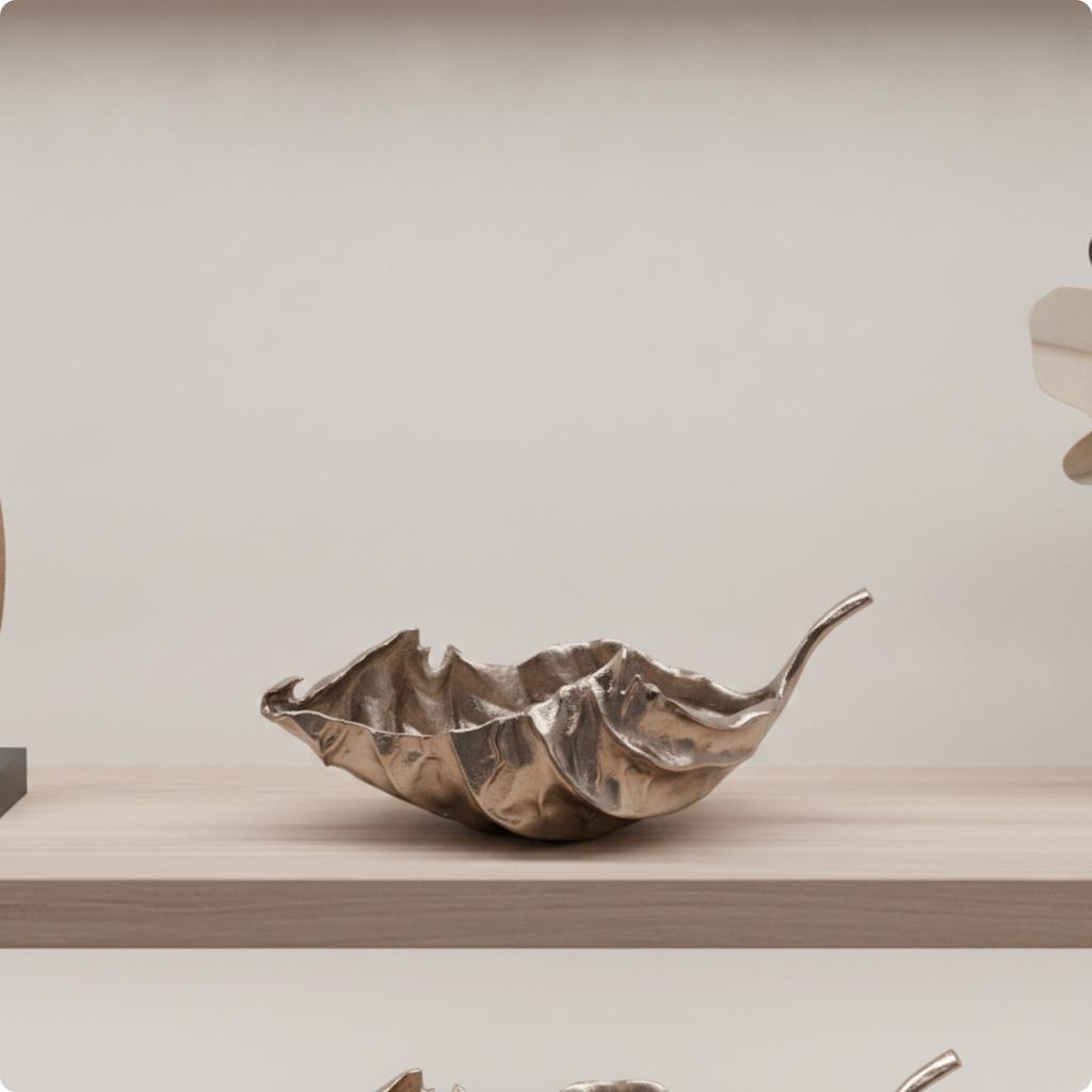 Leaf Tray Hammered Elongated Tray Centerpiece Bowl Extended Decorative Dish Textured for Tabletop, Dining Table