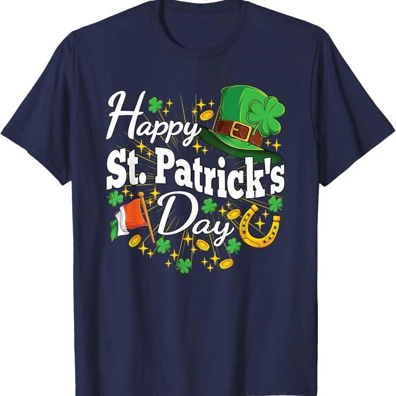 Happy St Patricks Day Shamrock Irish Men Women Crewneck T-Shirt Regular Short Sleeve Fashion Casual Style Adult Streetwear