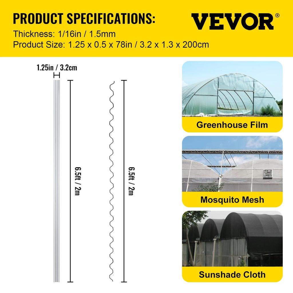 Spring Wire and Lock Channel, 6.56ft Spring Lock & U-Channel Bundle for Greenhouse, 40 Packs PE Coated Spring Wire & Aluminum Alloy Channel,Plastic