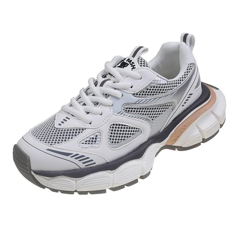 Дышащие кроссовки из натуральной кожи, весенне-летние новые повседневные кроссовки на платформе с сетчатым лифтом, уличные повседневные кроссовки